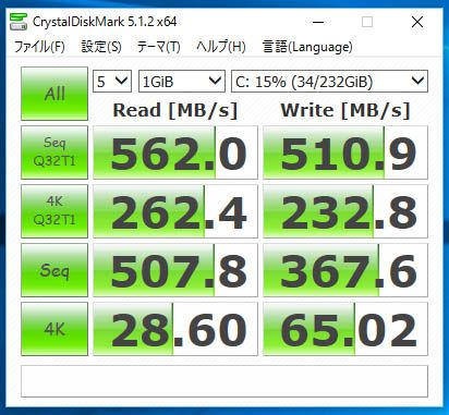 Crucial MX200 250GBのベンチ